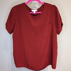 Lauren Conrad * Red Textured Fitted Pocket Top * L / Large